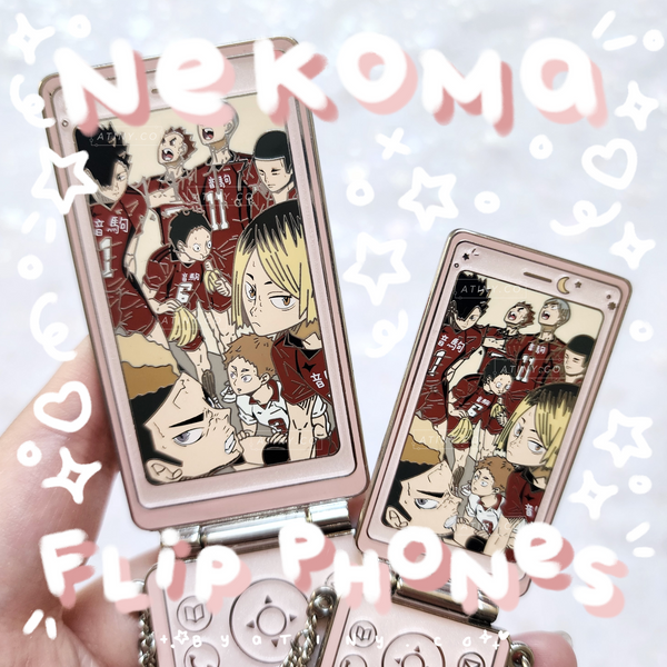 ⋆˙⟡♡₊˚⊹. NEKOMA FLIP PHONE PIN + KEYCHAIN .⊹˚₊♡⟡˙⋆